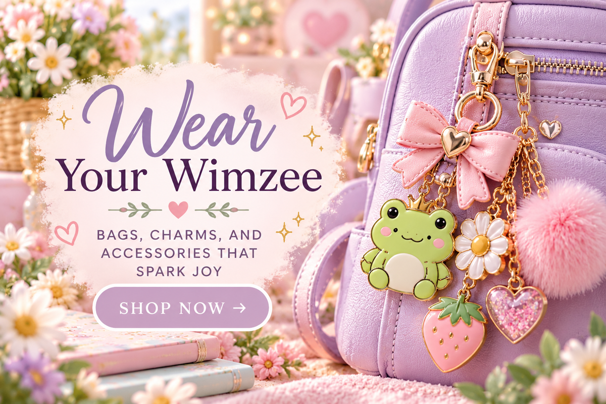 Wimzee Avenue wearable accessories collection featuring bags and charms
