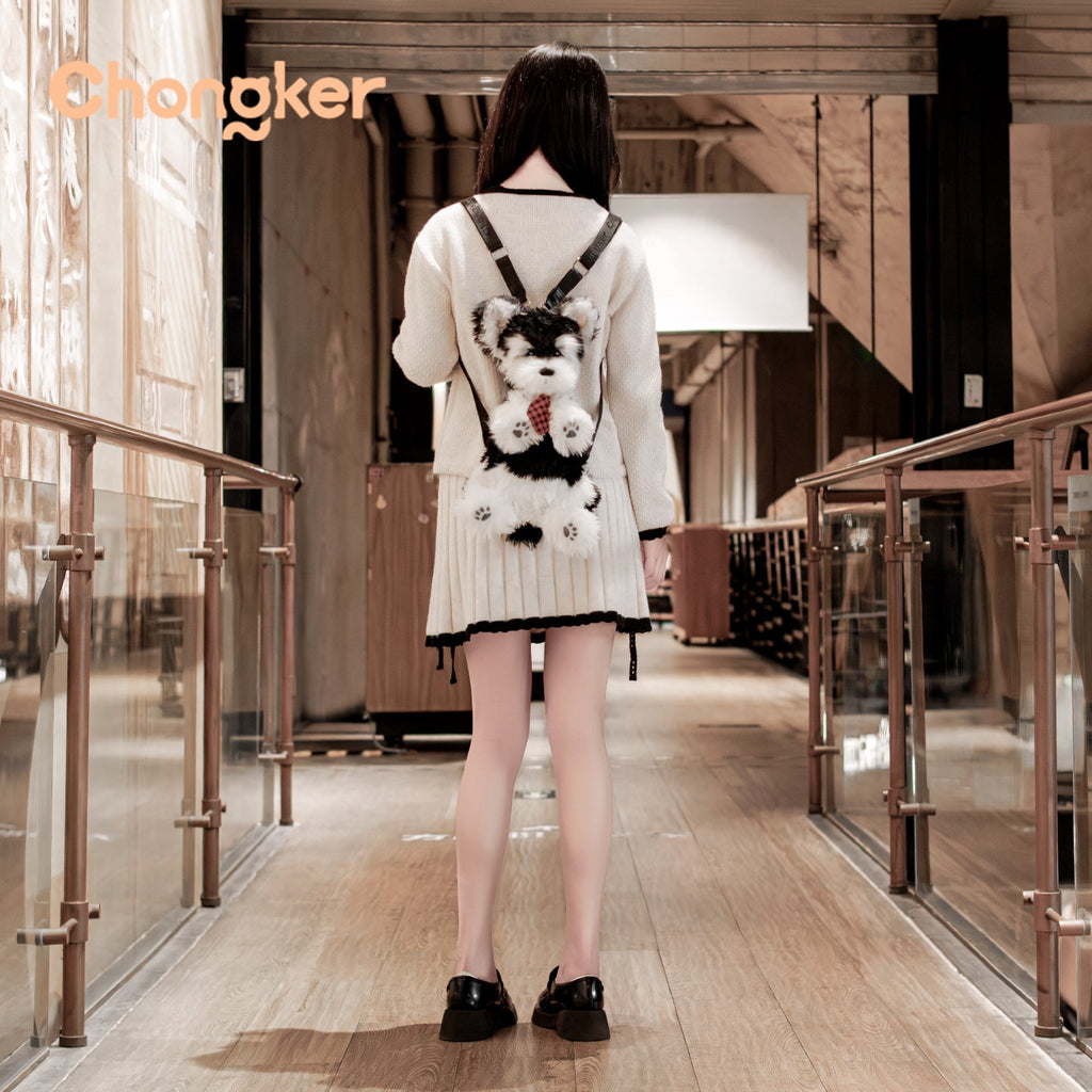 Chongker Schnauzer Backpack | Realistic Plush Dog Backpack