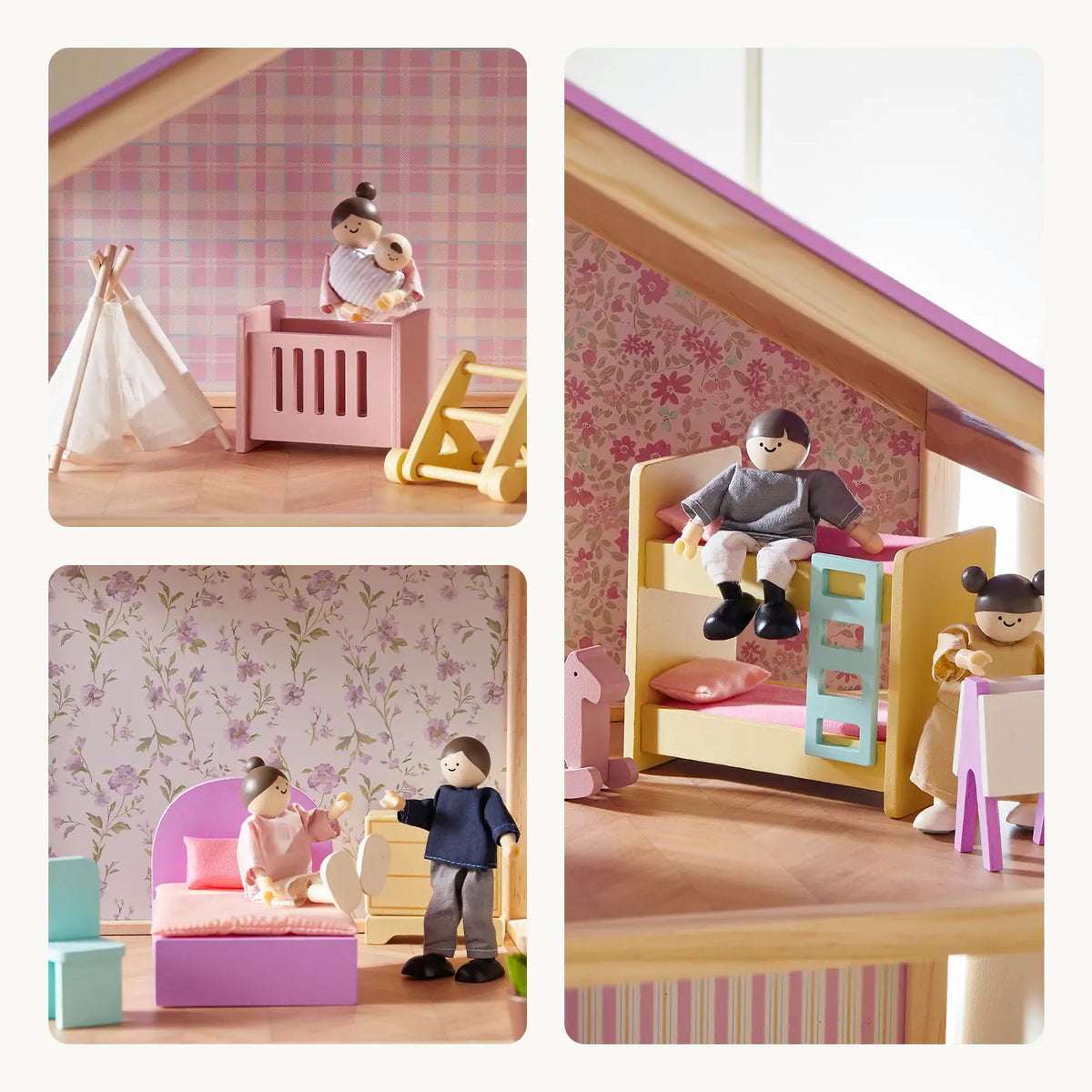 Tiny Land Sweetwood Unicorn | Wooden Dollhouse with Family Dolls