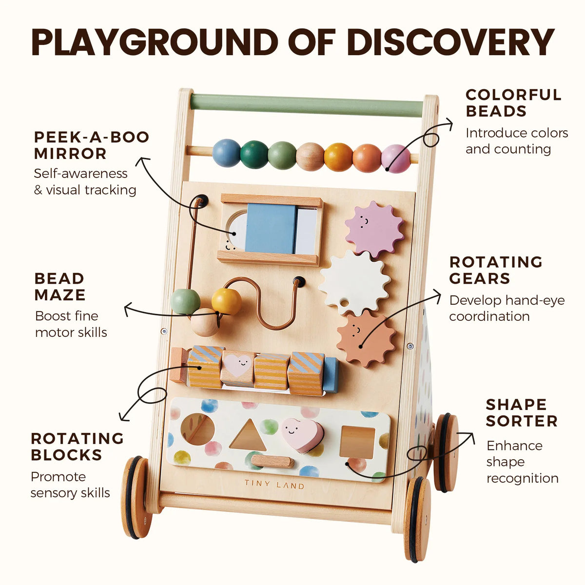Tiny Land First Steps | Natural Wooden Baby Walker — manufacturer product image 4