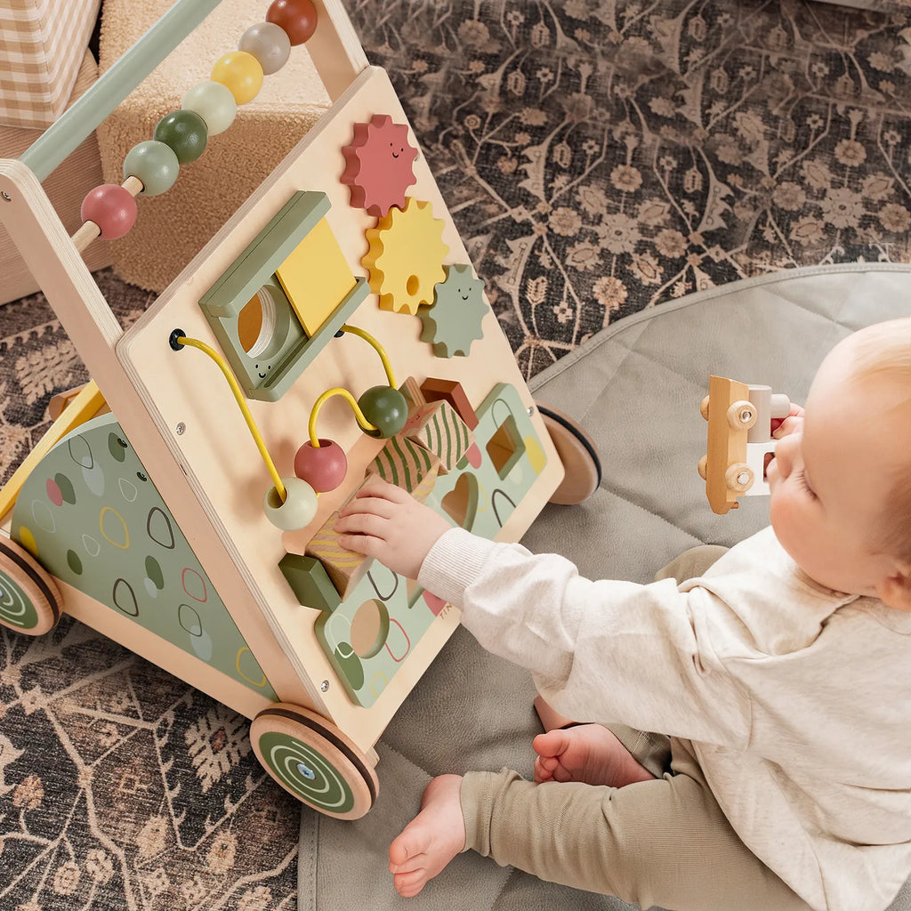 Tiny Land First Steps Sage | Wooden Baby Activity Push Walker