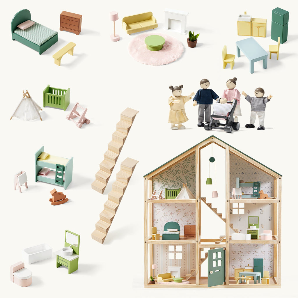 Tiny Land Sweetwood Evergreen | Wooden Dollhouse & Family Dolls