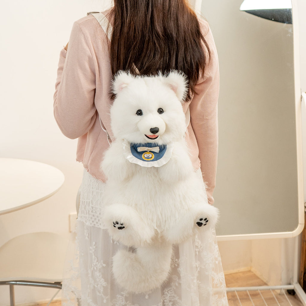 Chongker fluffy white Samoyed dog plush backpack