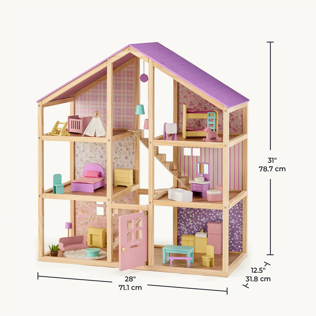 Tiny Land Sweetwood Unicorn | Wooden Dollhouse with Family Dolls