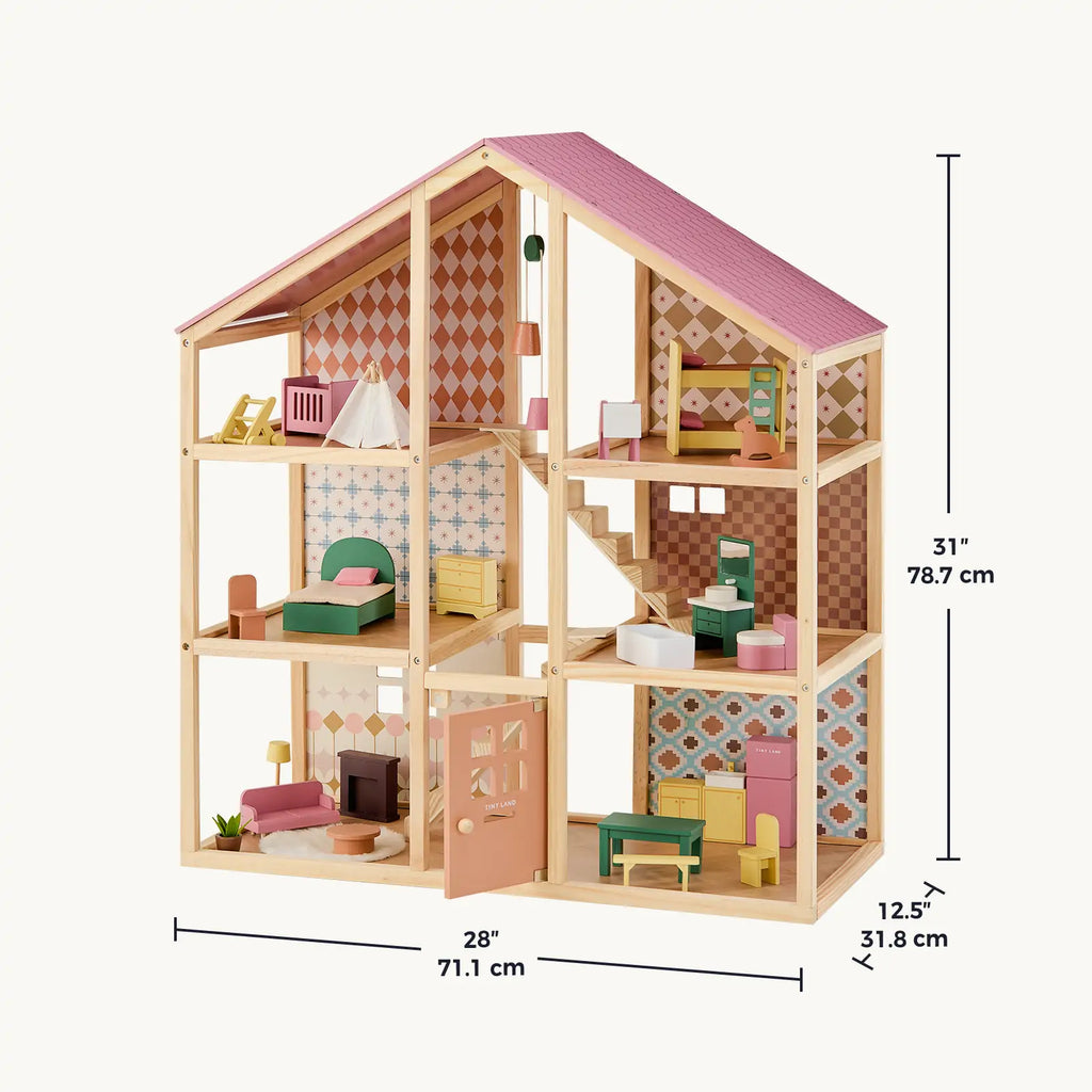 Tiny Land Sweetwood Pegasus | Wooden Dollhouse with Family Dolls