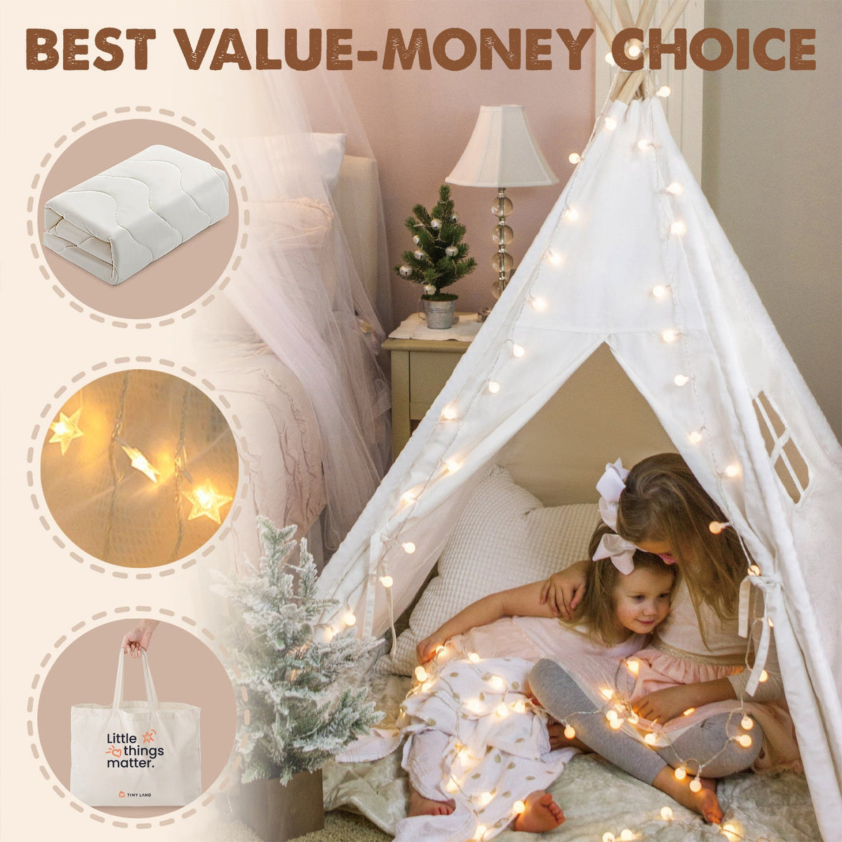 Tiny Land Teepee Hideaway | Kids Indoor Play Tent with Floor Mat