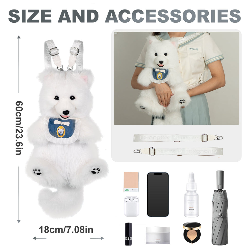 Chongker Fluffy Samoyed | Realistic Plush Dog Backpack