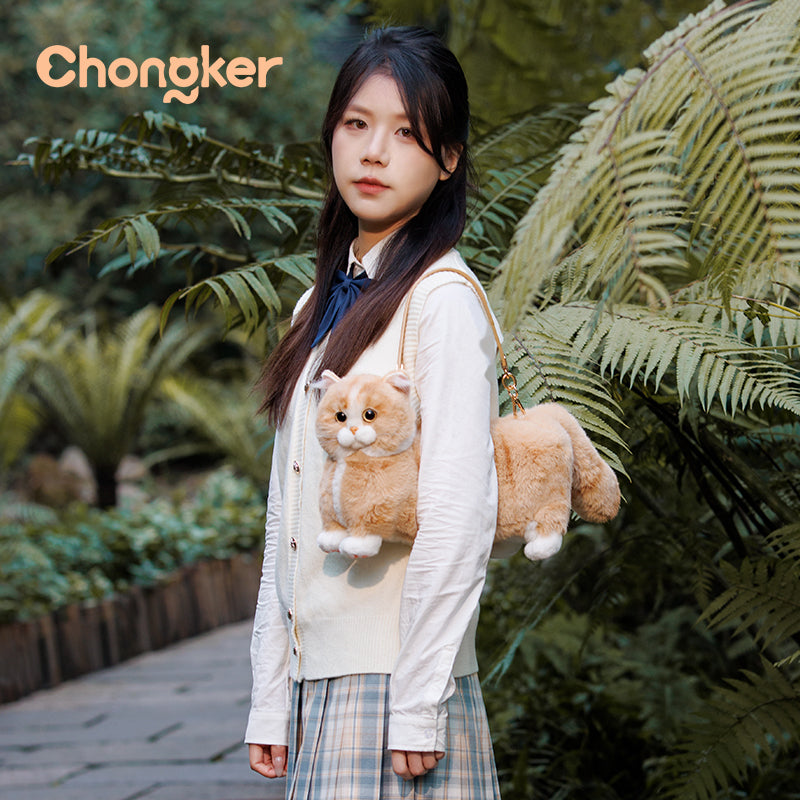 Chongker Ginger Cat Bag | Realistic Plush Cat Crossbody Bag