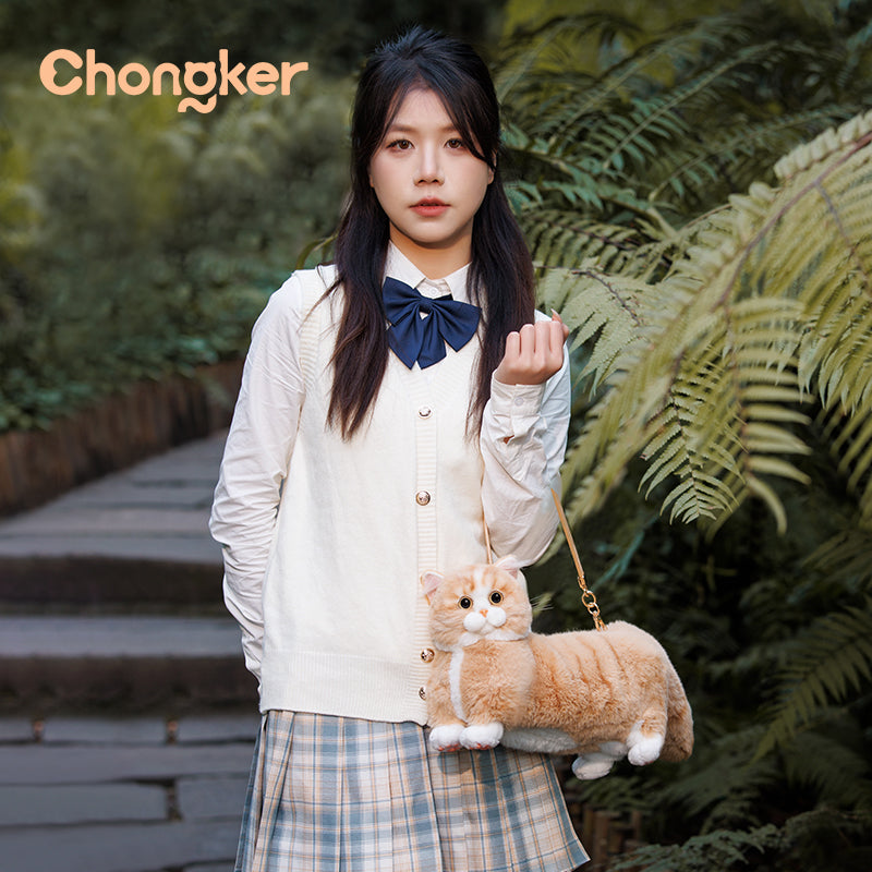 Chongker Ginger Cat Bag | Realistic Plush Cat Crossbody Bag