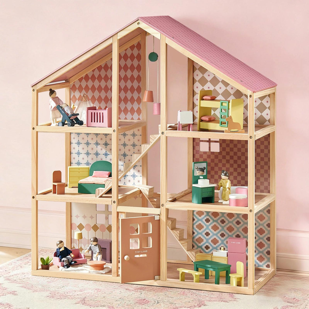 Tiny Land Sweetwood Pegasus | Wooden Dollhouse with Family Dolls