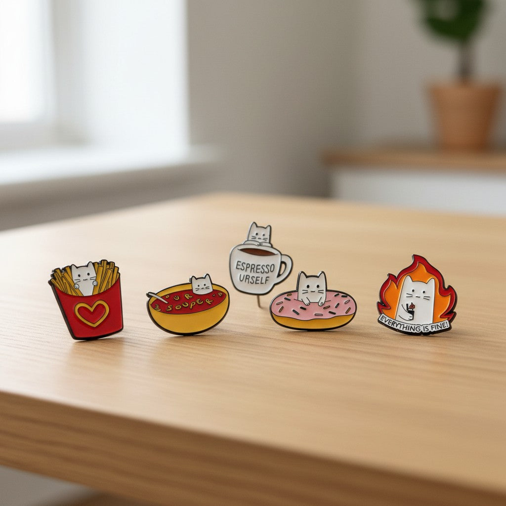 Catitude Club playful cat-themed pins for bags and jackets