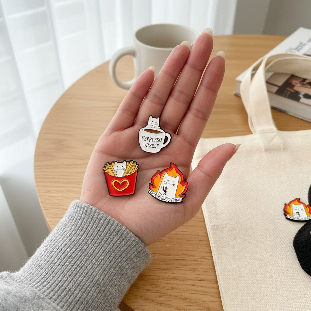Catitude Club funny cat hard enamel pin set product photo