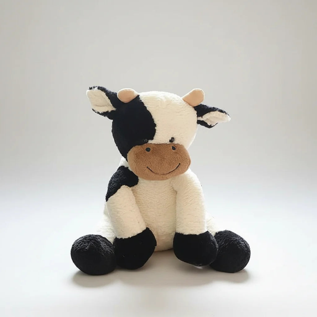 Black-and-white sitting cow stuffed plush