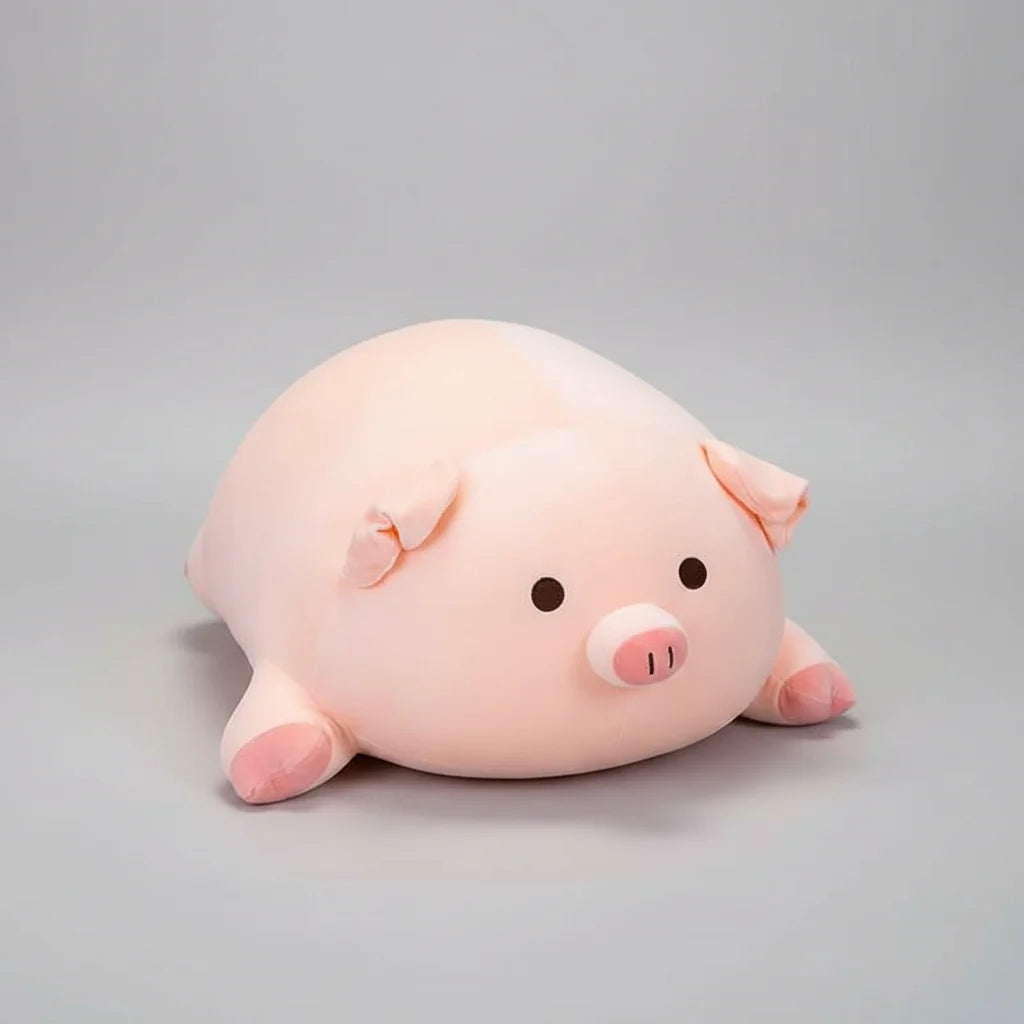 Pink piglet plush pillow with open or closed eyes