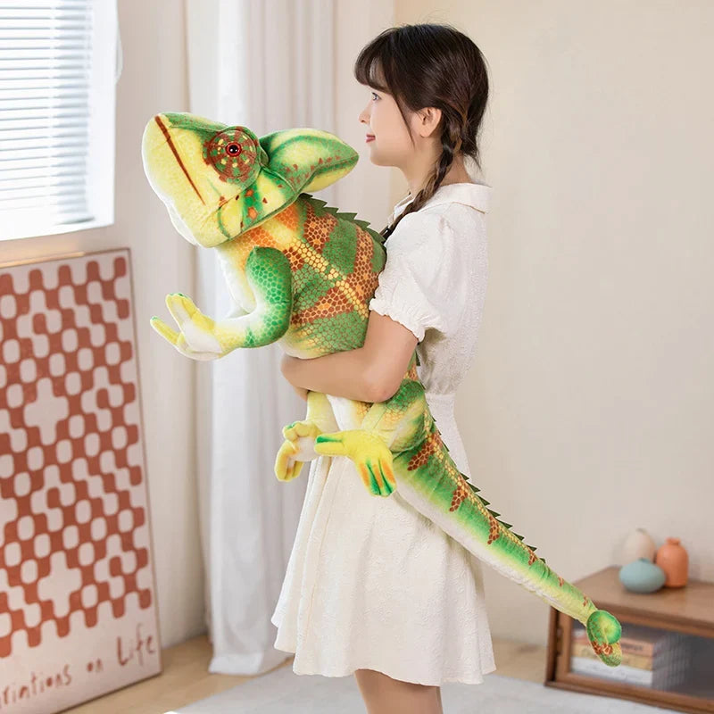 Oversized green chameleon plush toy