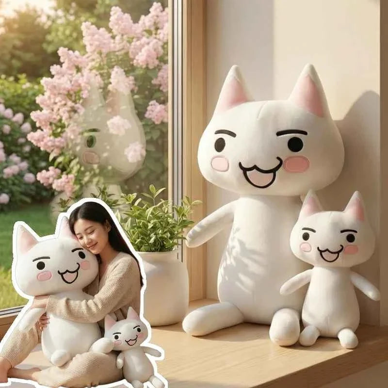 Oversized white kitten plush cuddle pillow