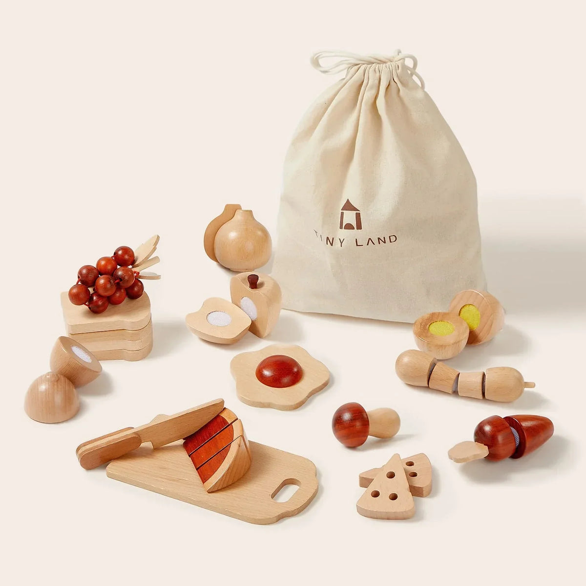 Tiny Land Slice & Serve | Wooden Cutting Play Food Set