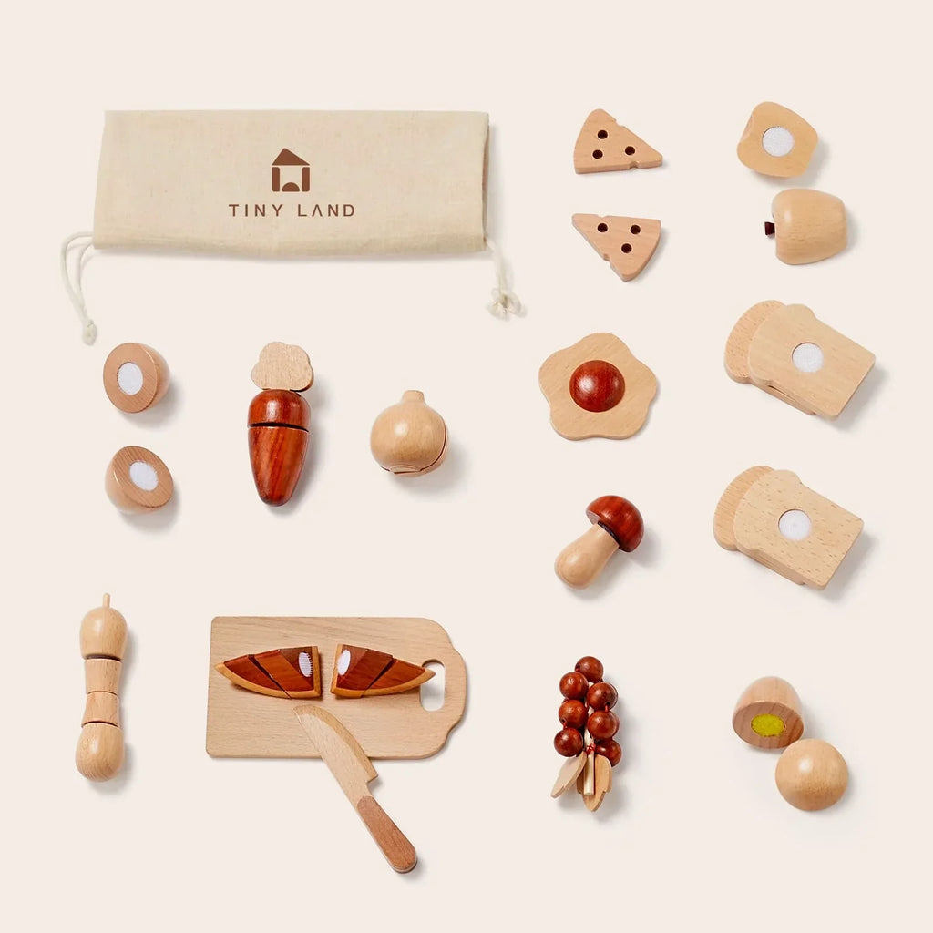 Tiny Land Slice & Serve | Wooden Cutting Play Food Set