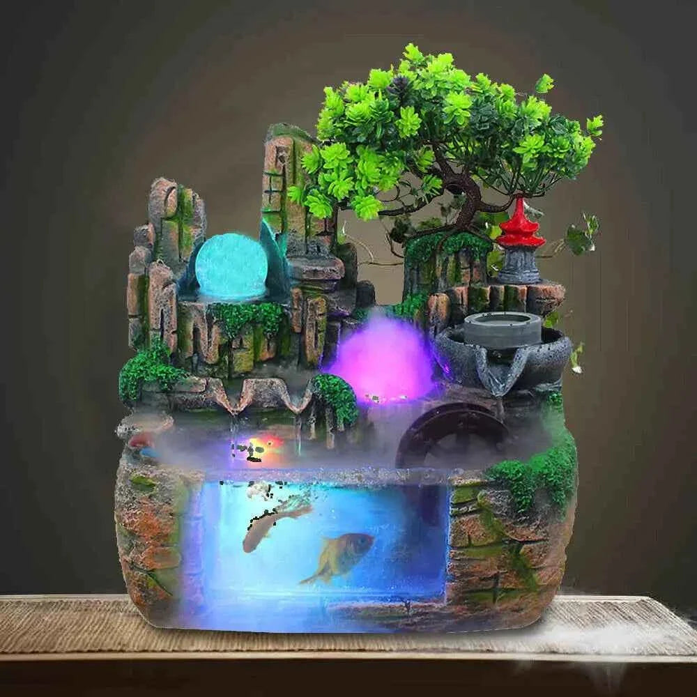 Tiered resin tabletop fountain with LED light
