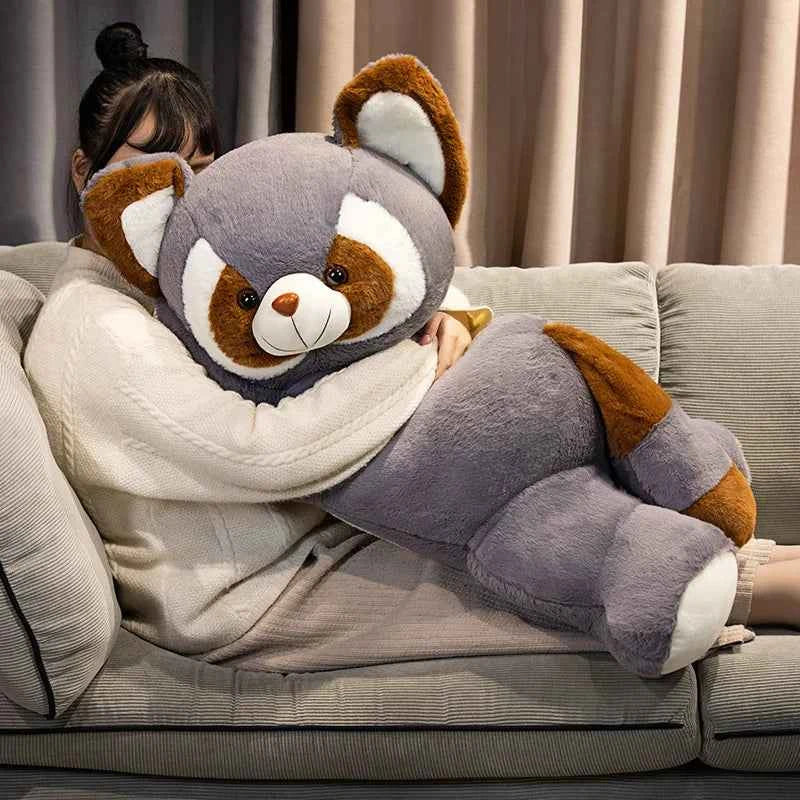 Raccoon-inspired woodland plush cuddle pillow