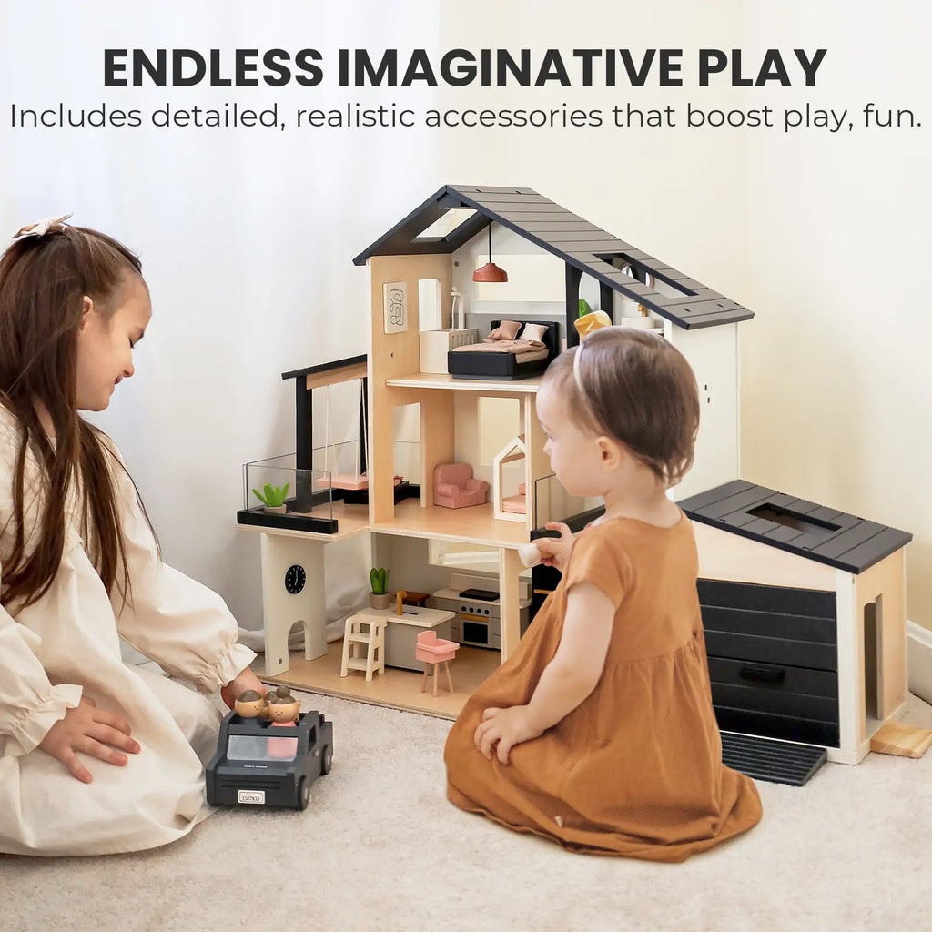 Tiny Land Sweetwood Edge | Wooden Dollhouse & Toy Garage Bundle