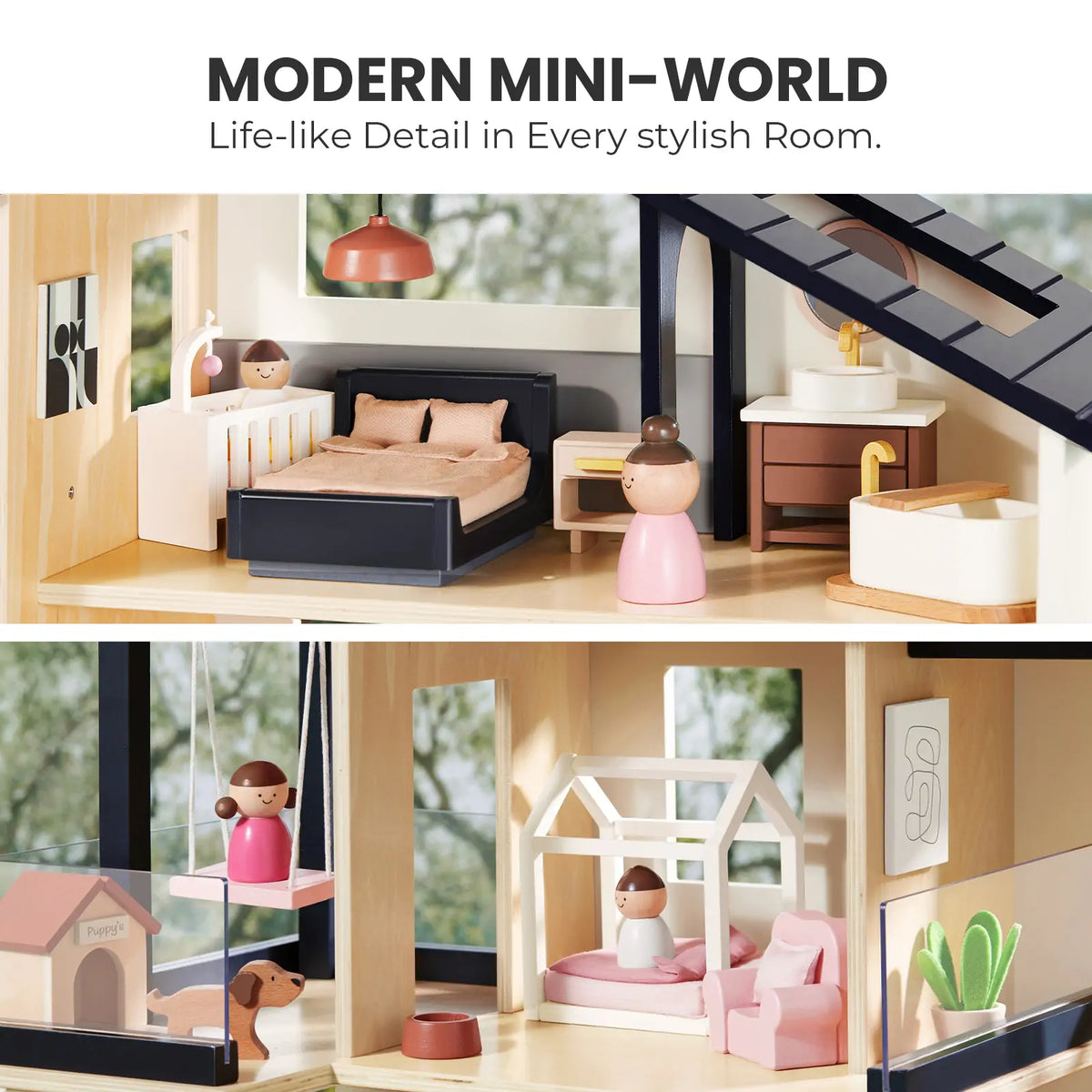 Tiny Land Sweetwood Edge | Wooden Dollhouse & Toy Garage Bundle