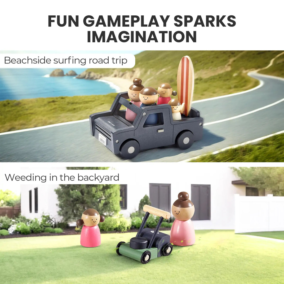 Tiny Land Sweetwood Edge | Wooden Dollhouse & Toy Garage Bundle