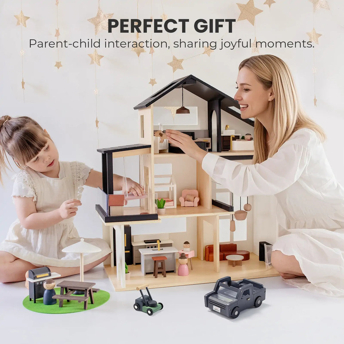 Tiny Land Sweetwood Edge | Wooden Dollhouse & Toy Garage Bundle