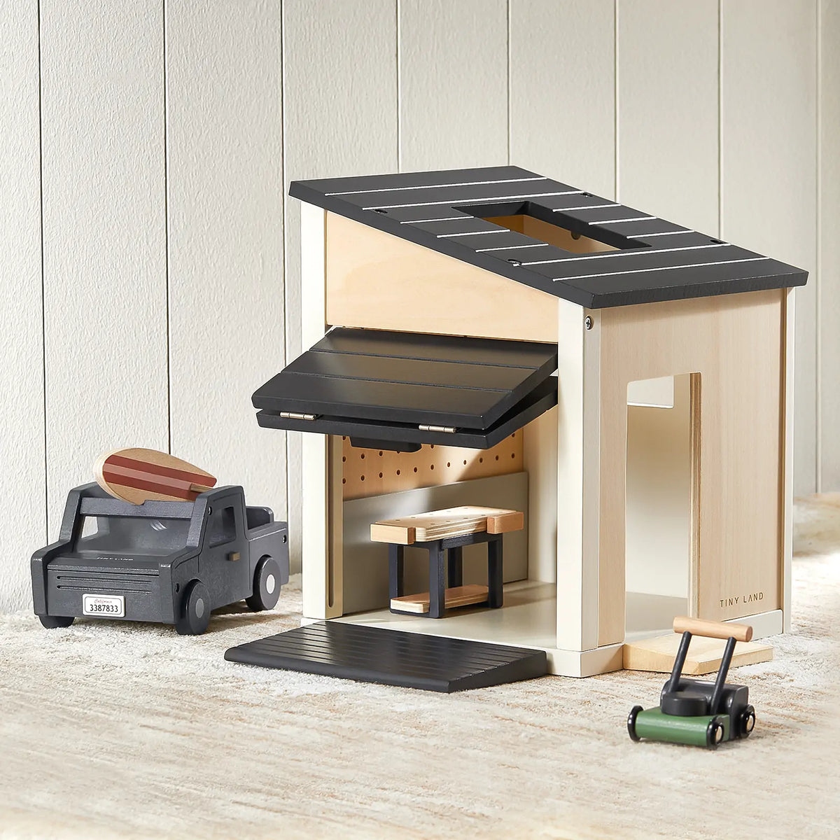 Tiny Land Little Garage | Wooden Toy Car Garage Play Set