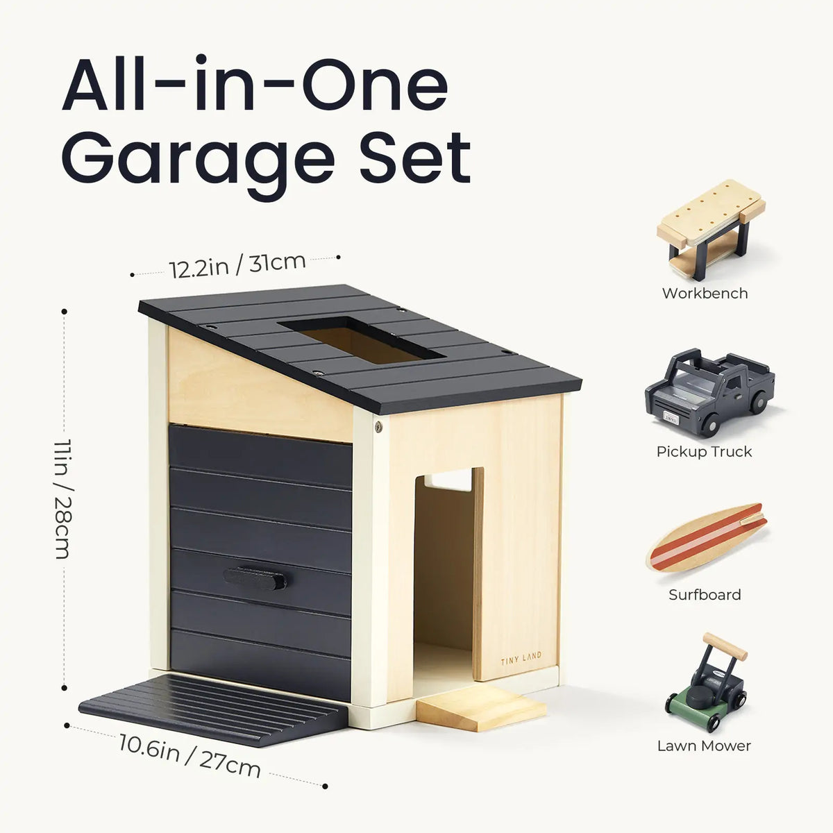 Tiny Land Little Garage | Wooden Toy Car Garage Play Set