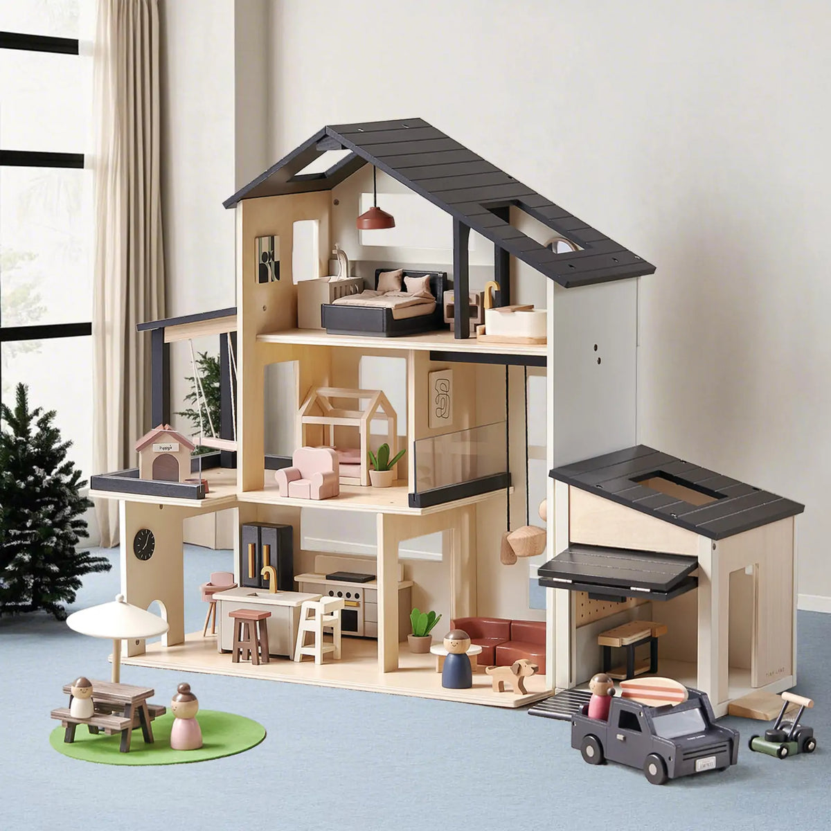 Tiny Land Little Garage | Wooden Toy Car Garage Play Set