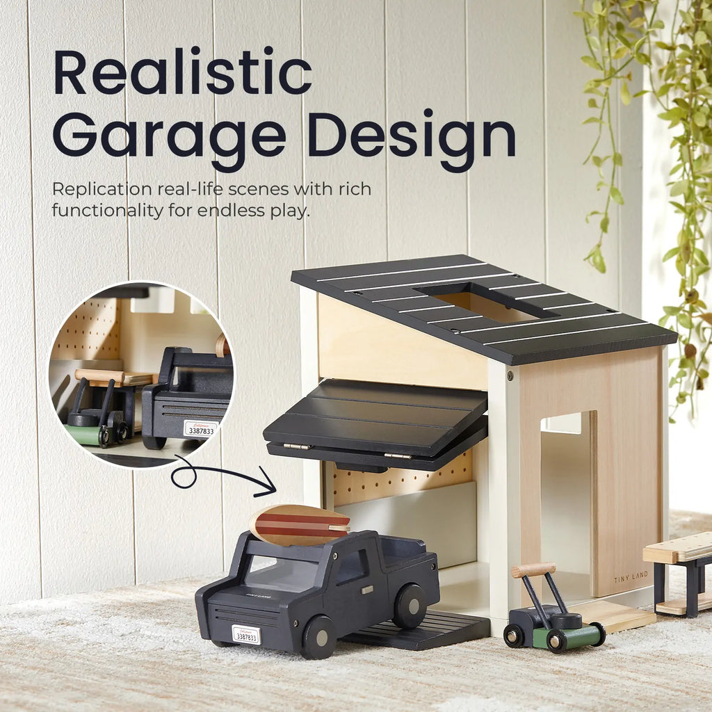 Tiny Land Little Garage | Wooden Toy Car Garage Play Set