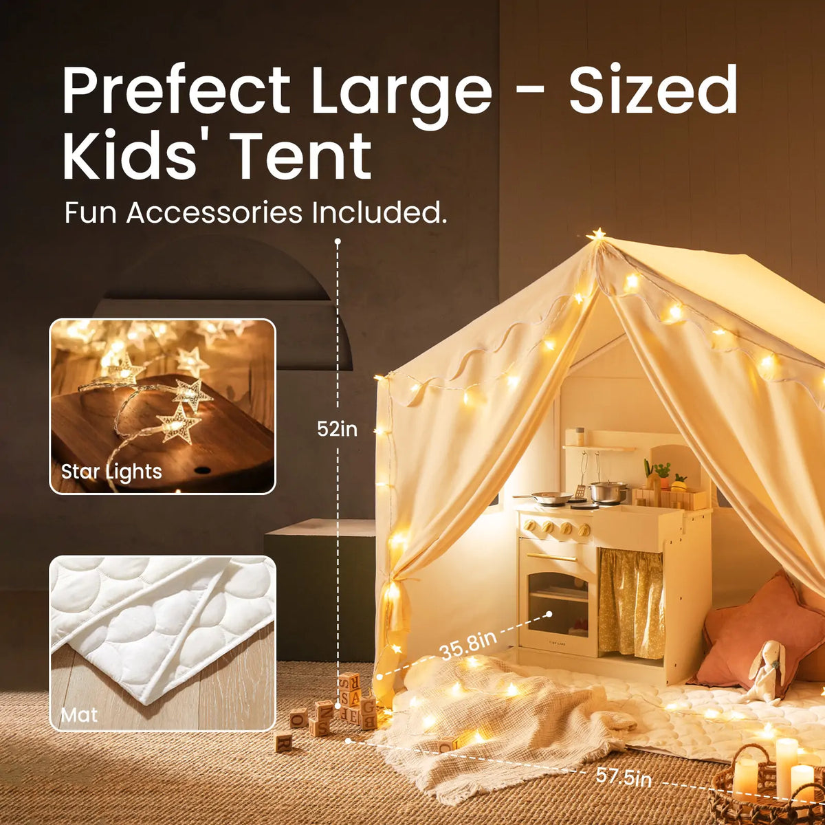 Tiny Land Starlight Hideaway | Kids Play Tent with Star Lights