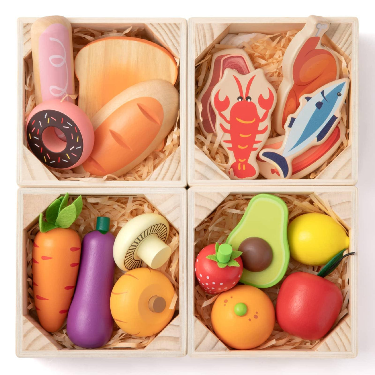 Tiny Land Kitchen Organizer | Wooden Play Food & Storage Rack Bundle