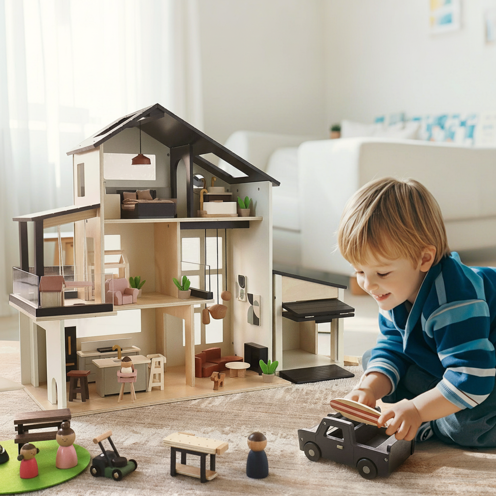 Tiny Land Little Garage | Wooden Toy Car Garage Play Set
