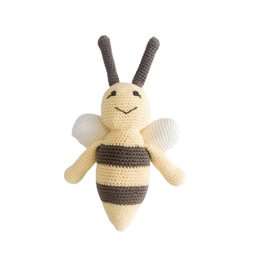 Bebemoss Buzzy striped bee organic cotton crochet toy
