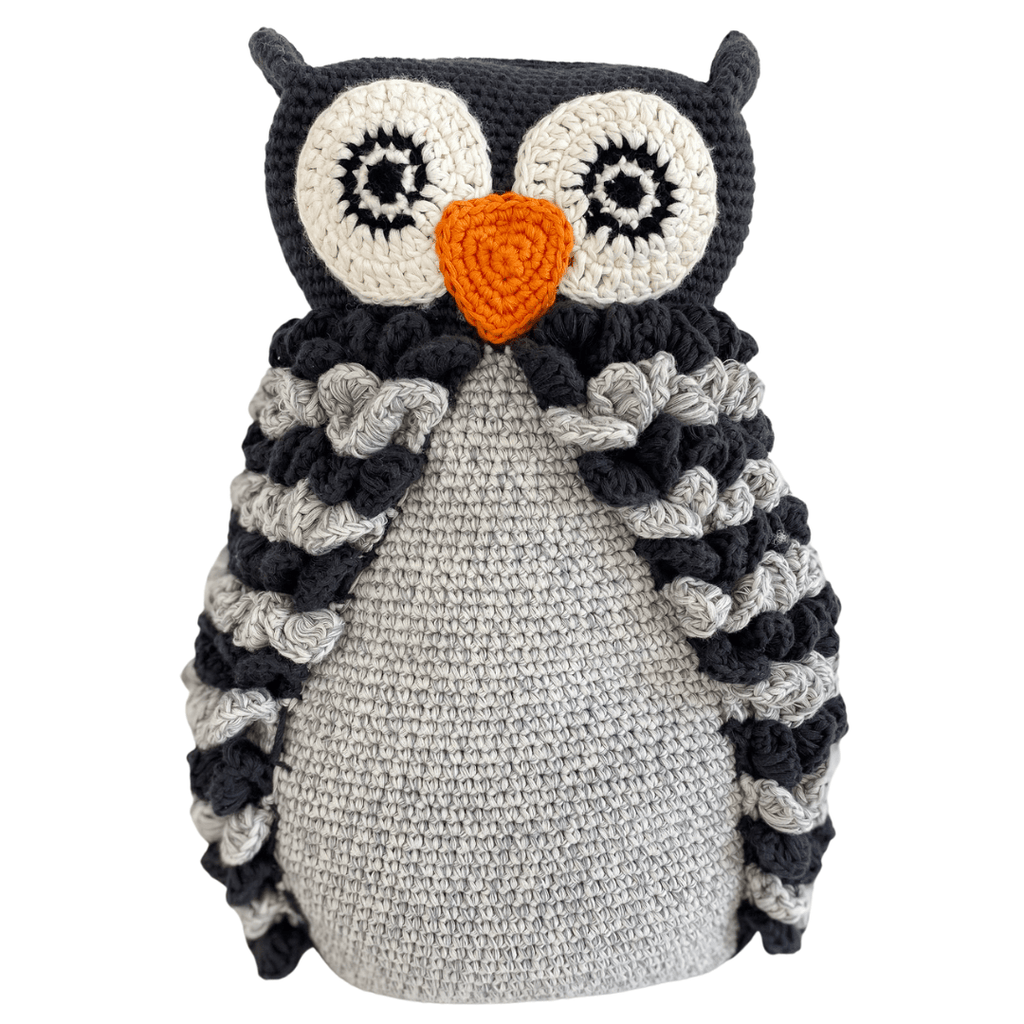 Bebemoss Barney gray owl crochet stuffed animal