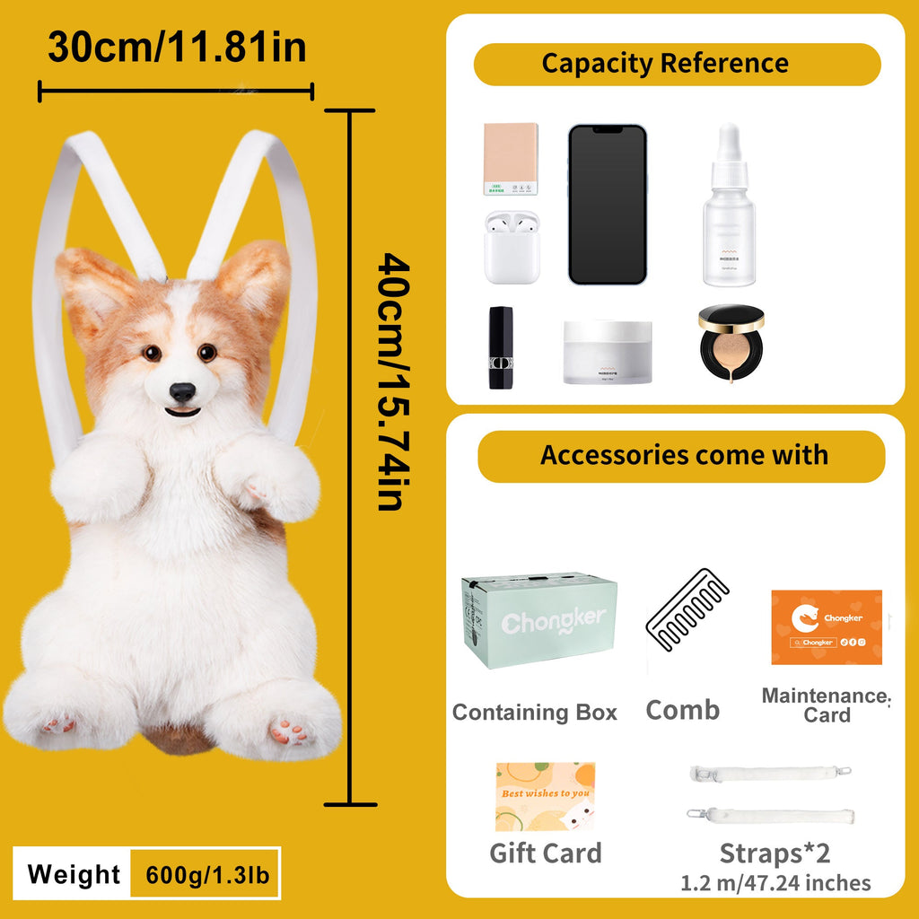 Chongker Corgi Backpack | Realistic Plush Dog Backpack