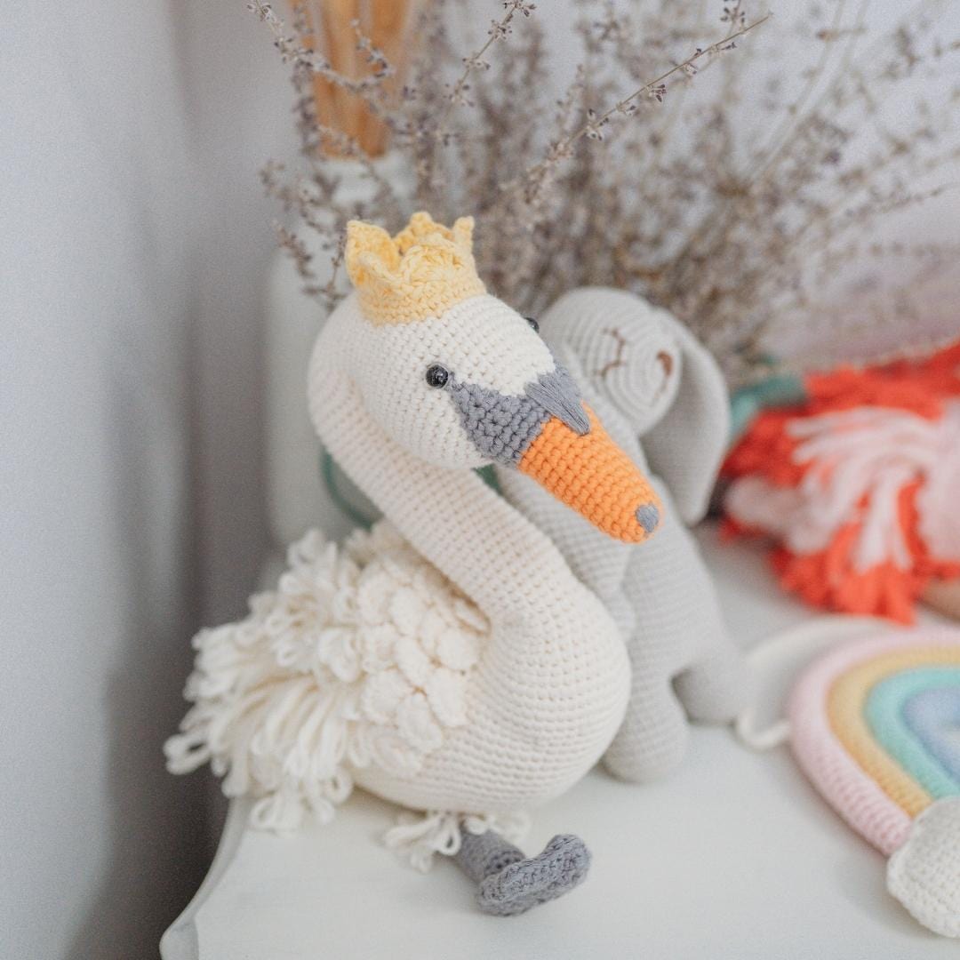Bebemoss Fiona the Swan | Crowned Crochet Plushie