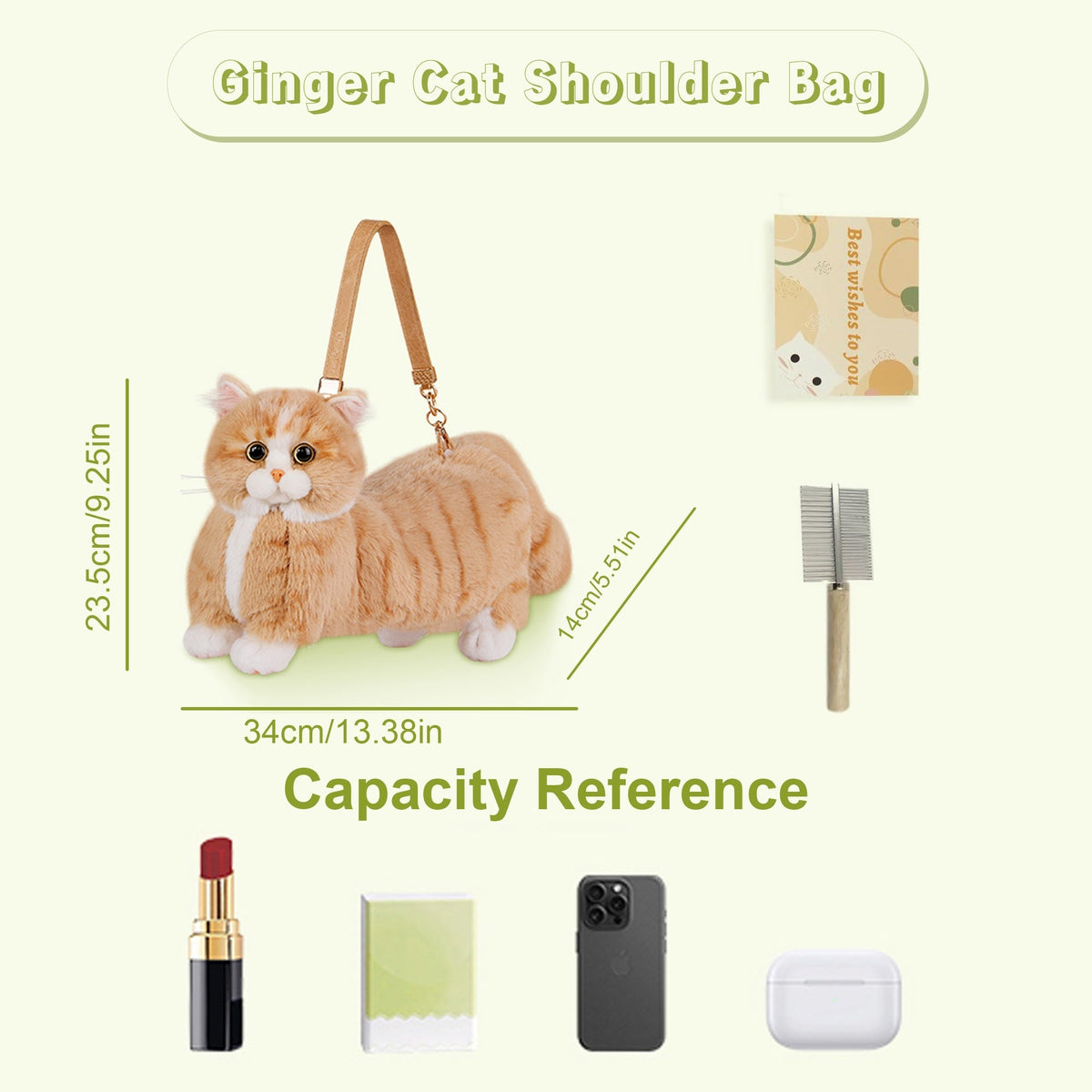 Chongker Ginger Cat Bag | Realistic Plush Cat Crossbody Bag