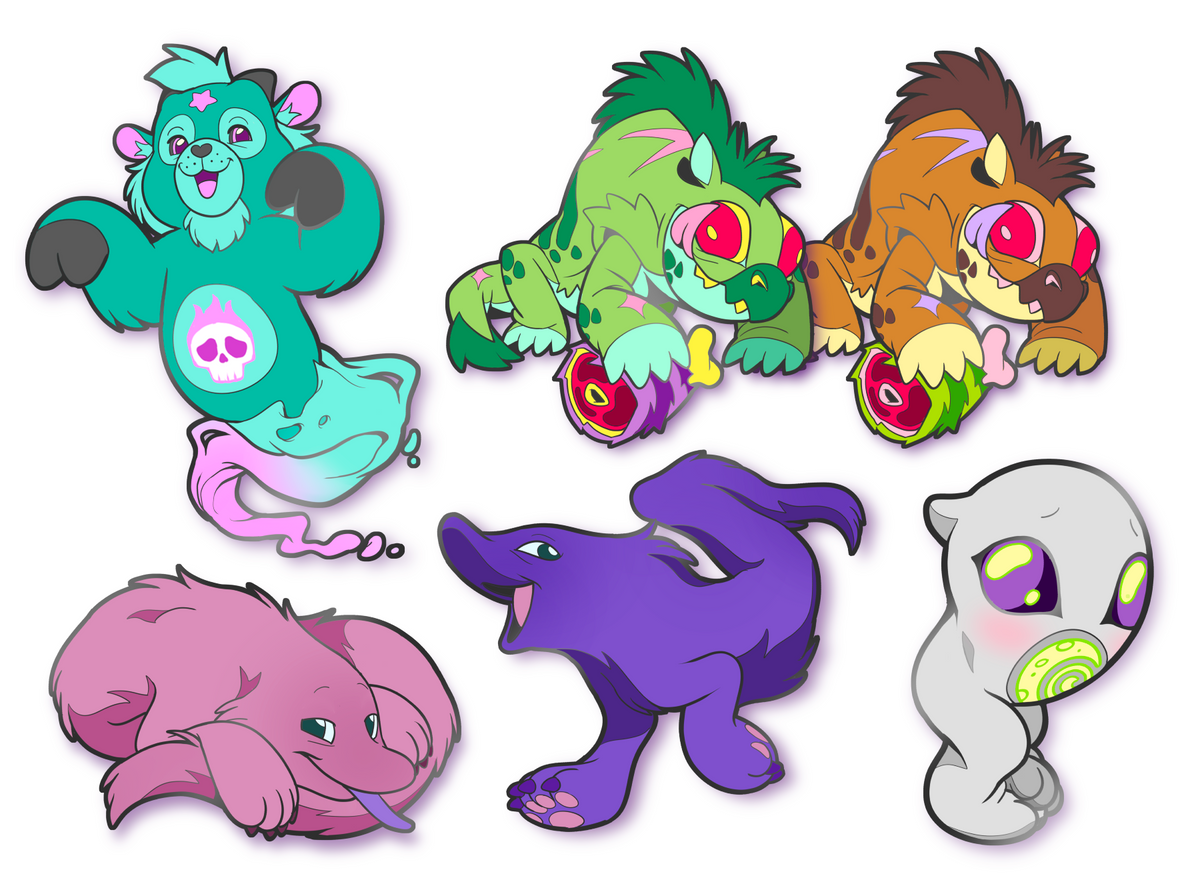 Tiny Teeth Halloween cryptid character enamel pins